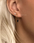Little Stud Hoop Earrings - Black Spinel - Rose Gold Color