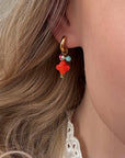 Dangling Clover Earrings - Red