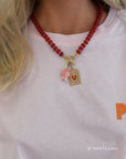 Kralenketting Jade Rood & roze met bedels