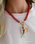 Kralenketting Jade Rood & roze met bedels