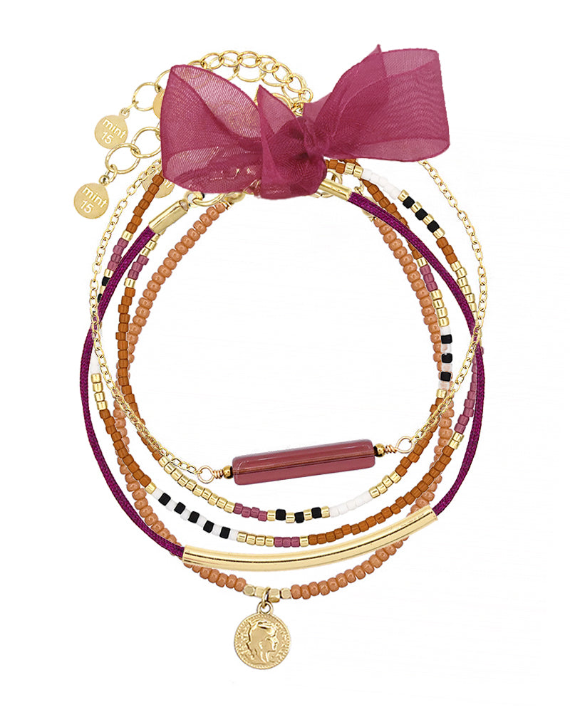 Armbandenset Caramel & Aubergine