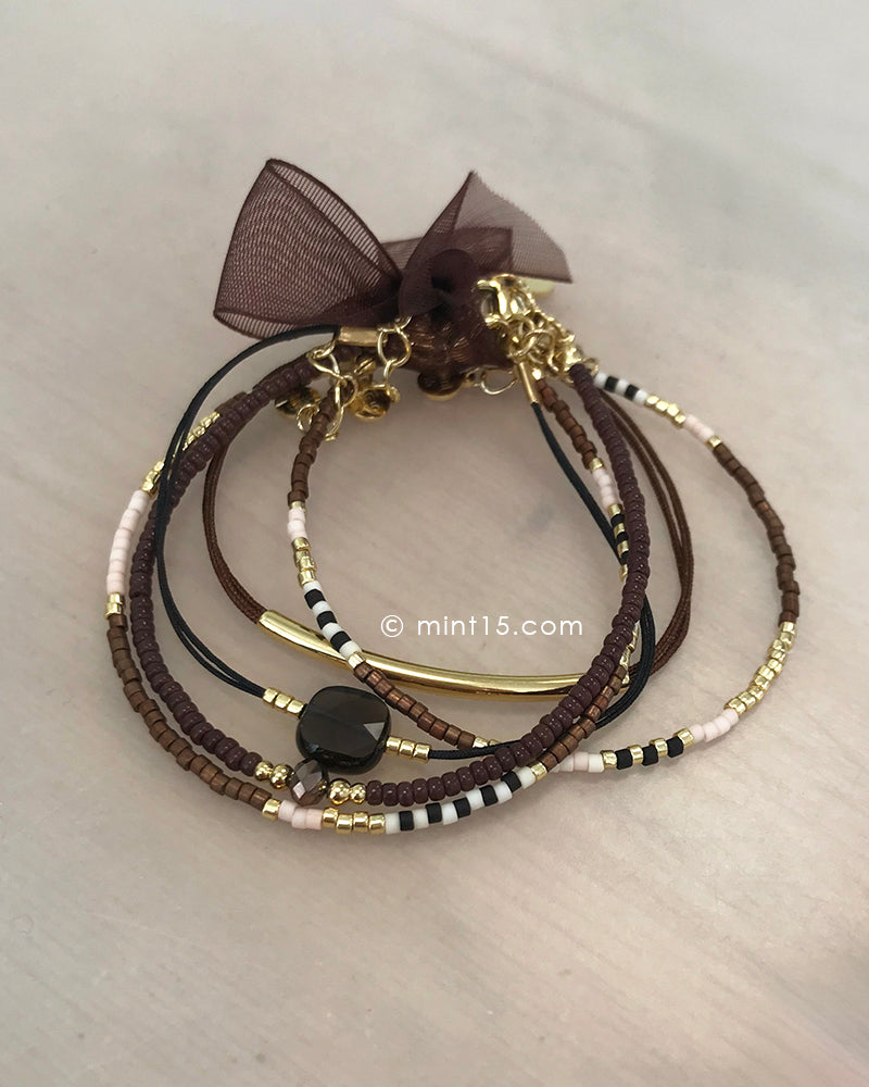 Armbandenset Dark Brown met strikje