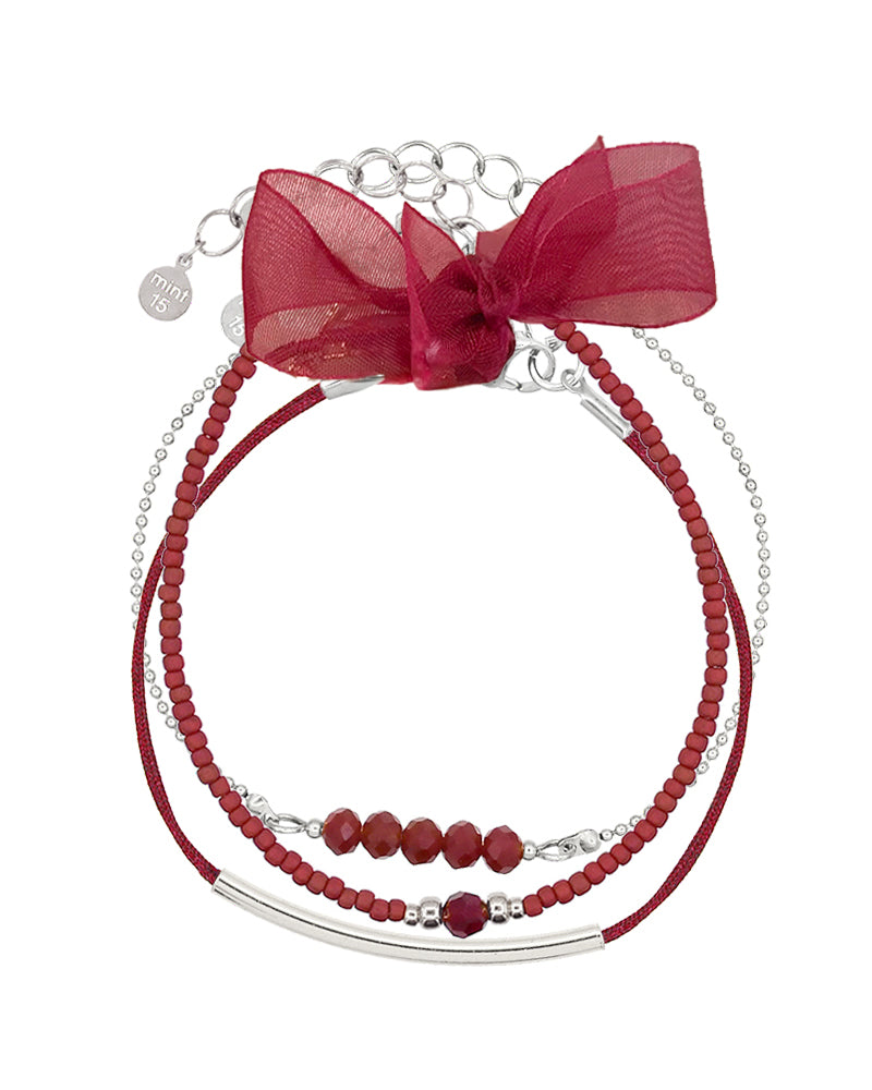 Armbandenset Deep Red & Silver