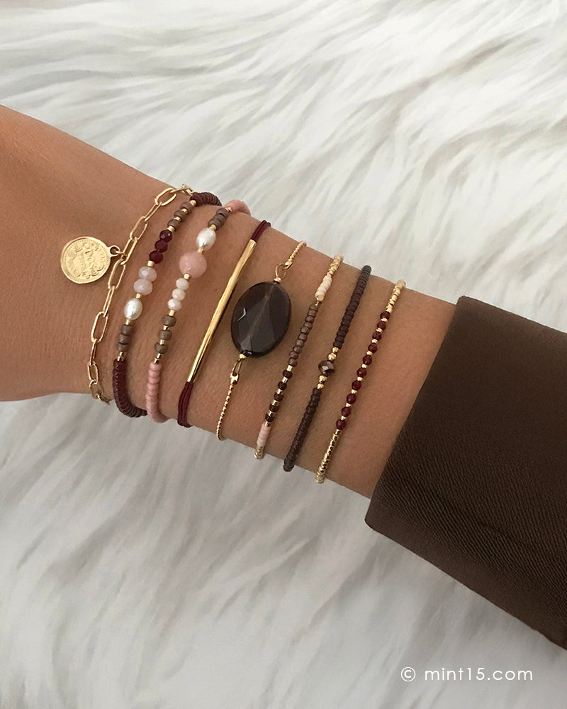 Armbandenset met Bruin Rood Roze