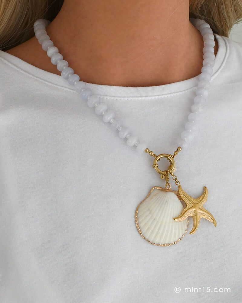 Kralenketting Jade - Lichtblauw met bedels