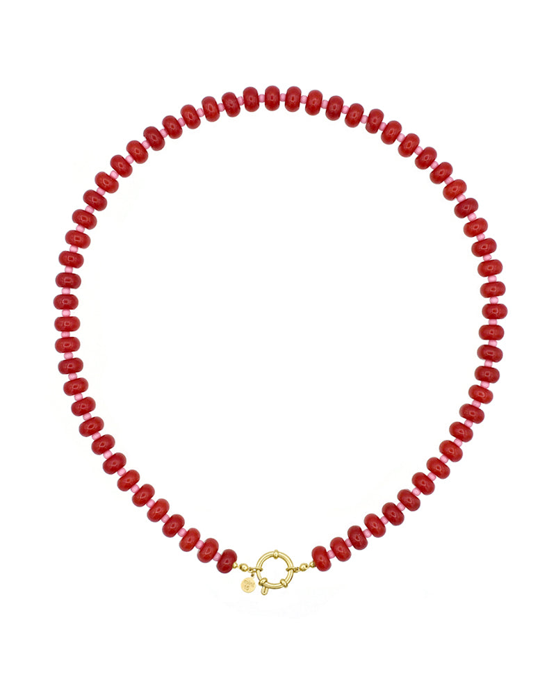 Kralenketting Jade - Rood &amp; roze