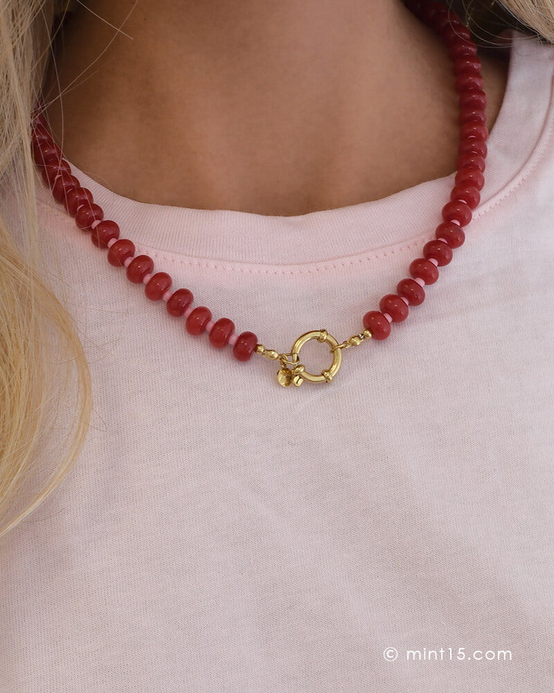 Kralenketting Jade Rood &amp; roze
