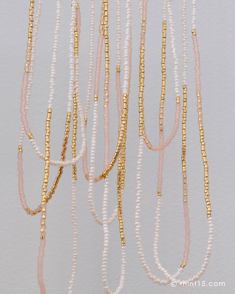 Long Beaded Wrap Necklace - Vintage Pink & Pearl