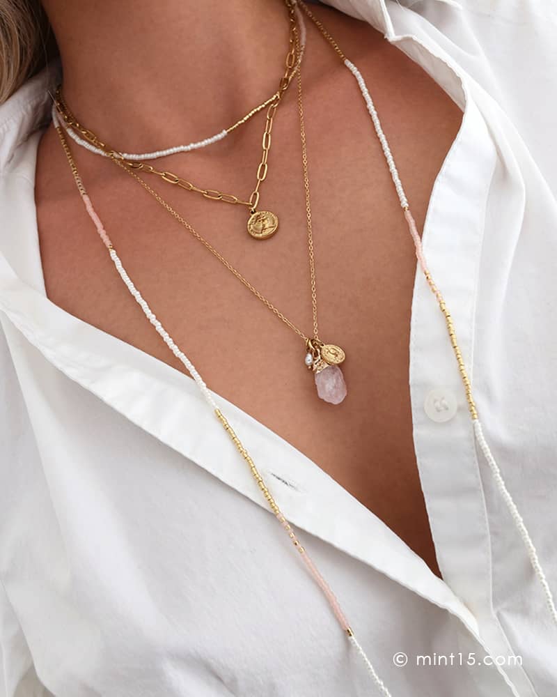 Long Beaded Wrap Neckace - Vintage Pink & Pearl