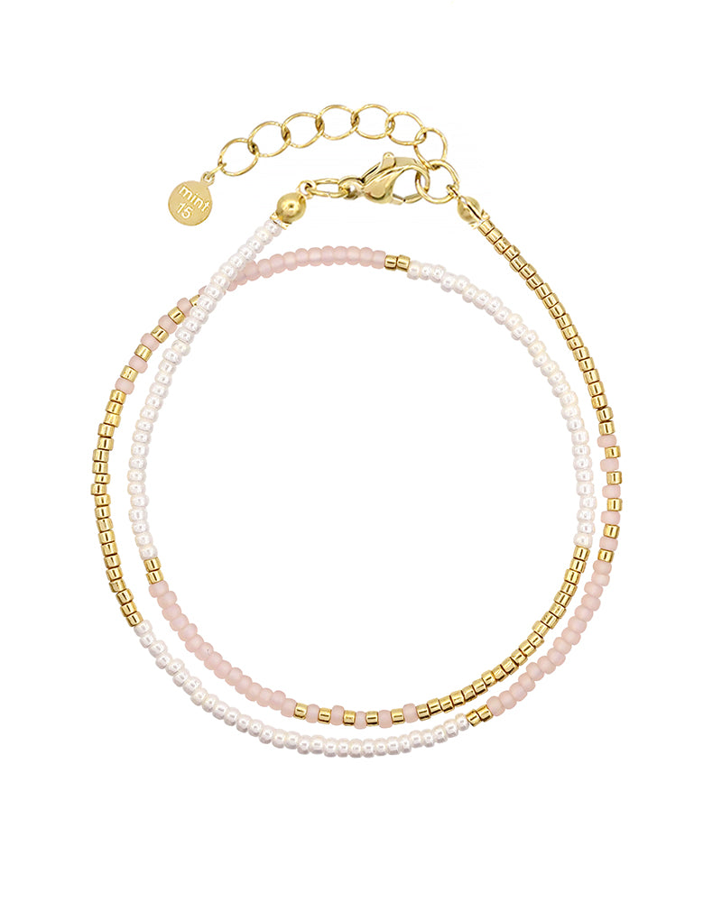 Beaded Wrap Bracelet - Vintage Pink &amp; Pearl