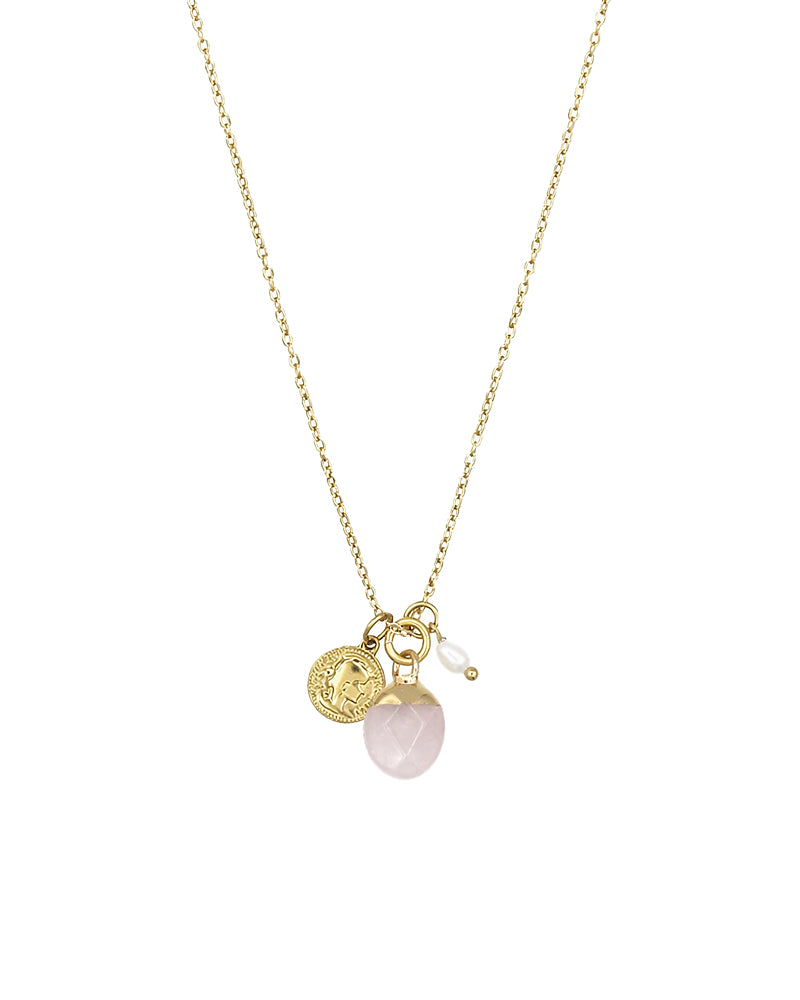 Ketting met natuursteen - Rozenkwarts