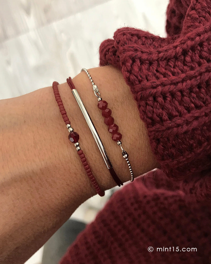Armbandenset Deep Red & Silver