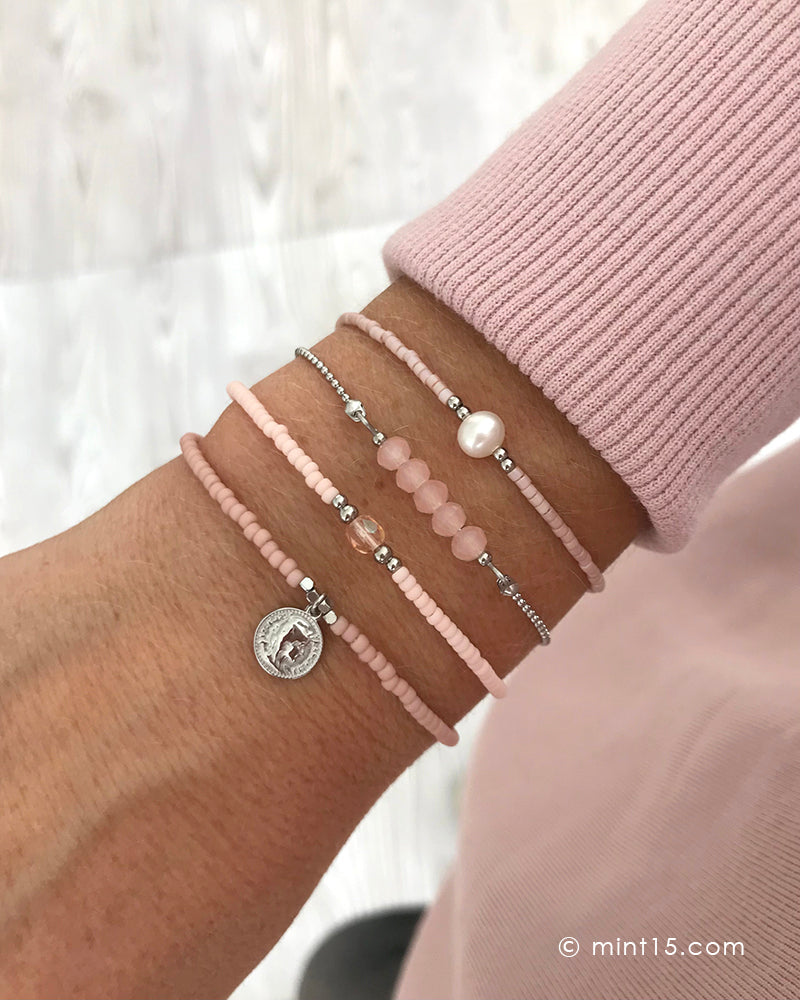 Armbandenset Pink & Silver