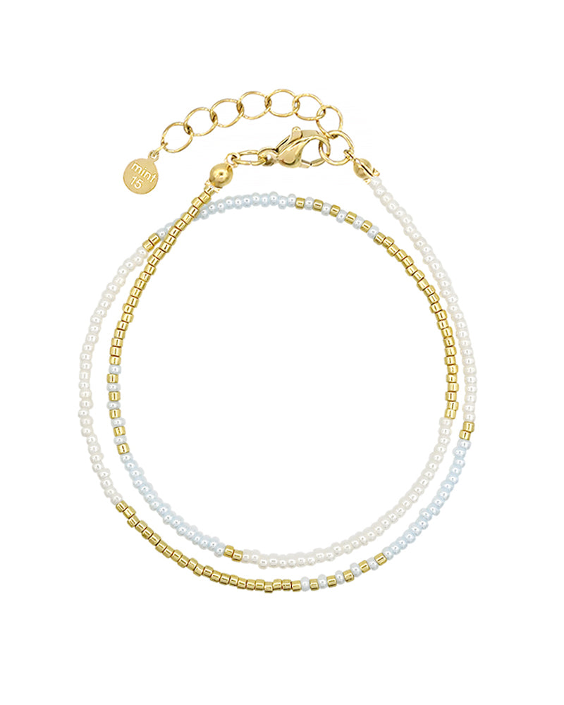 Beaded Wrap Bracelet - Soft Blue & Pearl