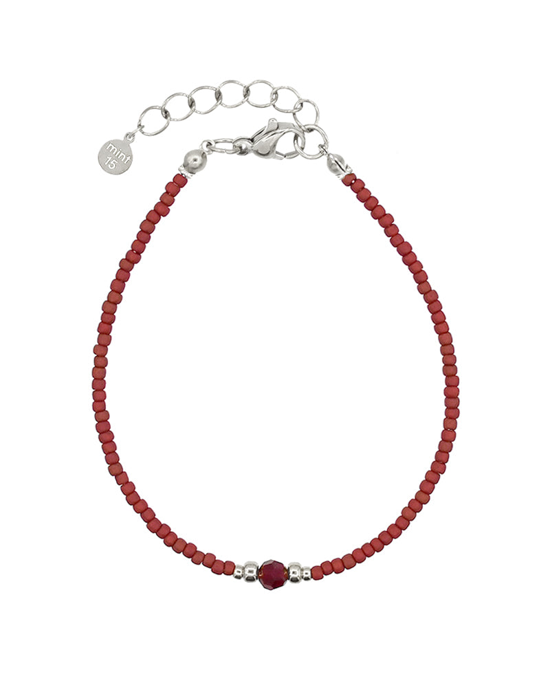 Diamond Bracelet - Deep Red - Zilver