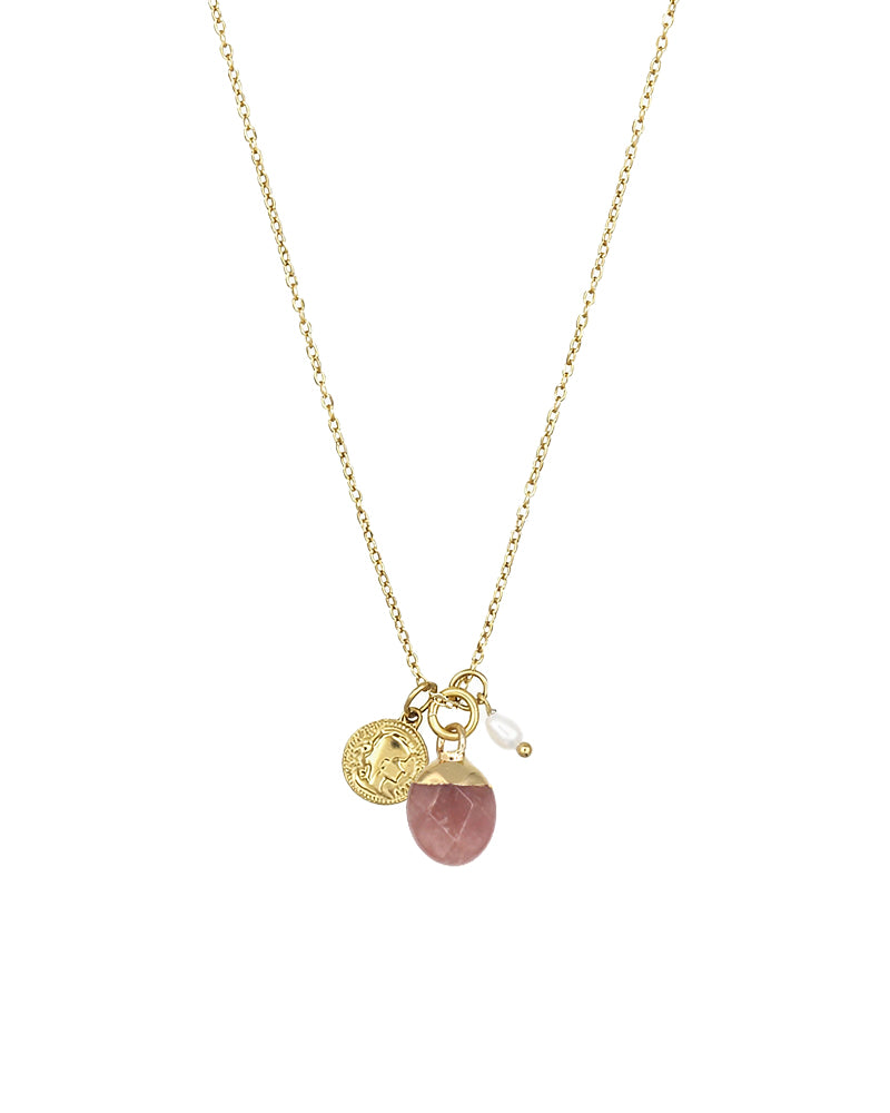 Ketting met natuursteen - Aardbeienkwarts