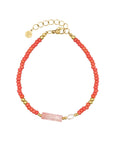 Kralenarmband kwarts & parel - Coral Sunset