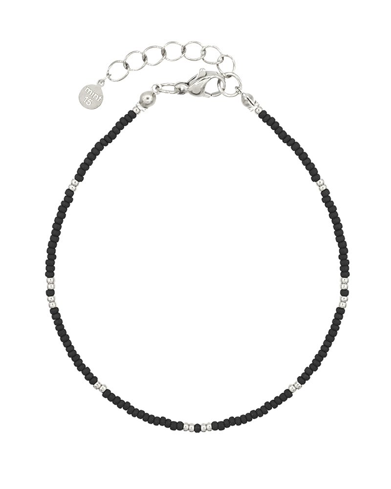 Little Beads Anklet - Black - Zilver