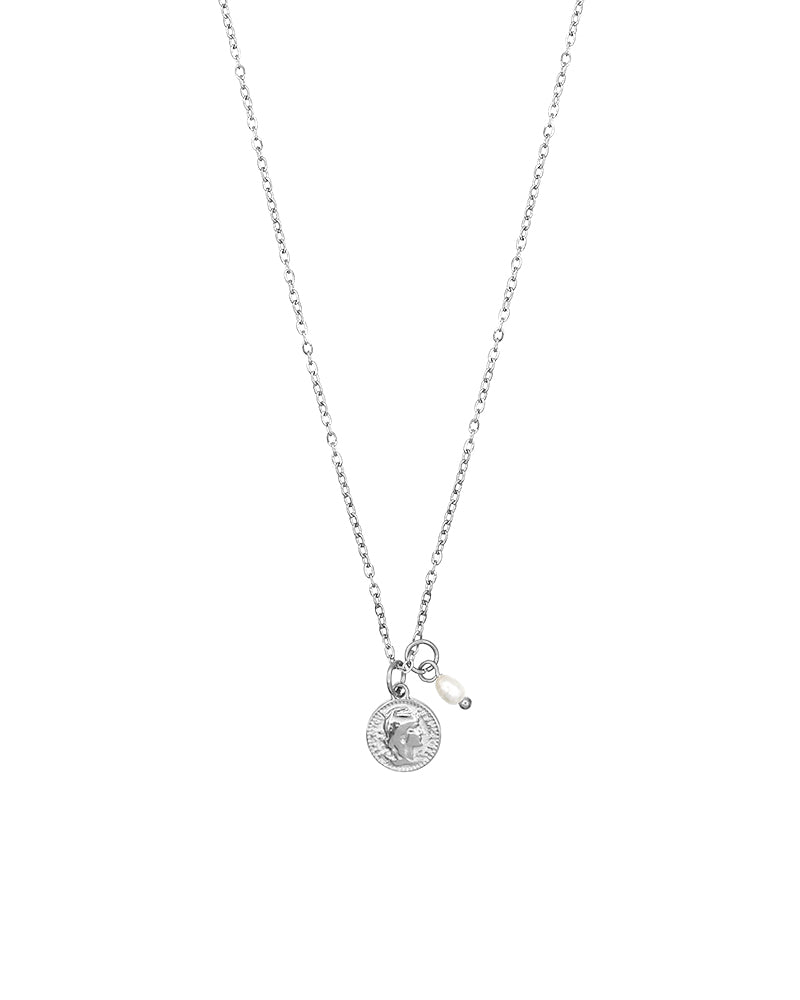 Little Coin & Pearl Necklace - Zilver