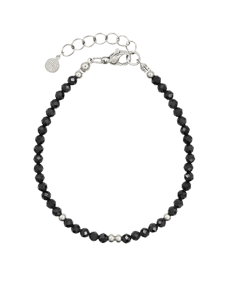 Faceted Crystal Bracelet - Black Spinel - Zilver