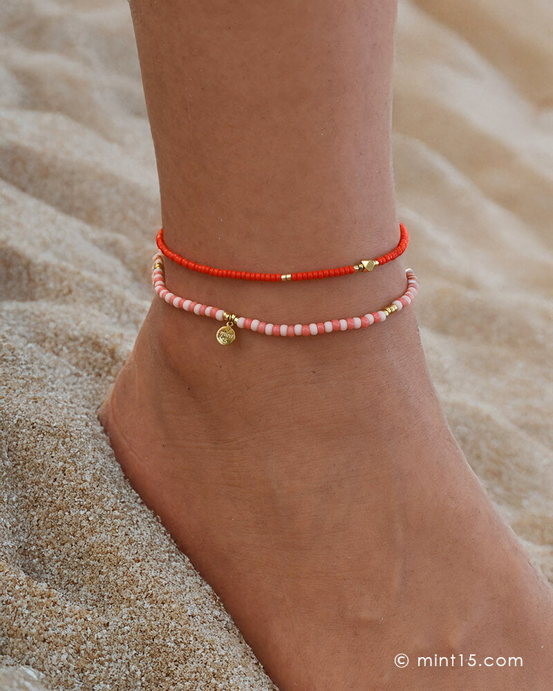 Pastel Stripes enkelbandje roze en rood