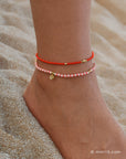 Pastel Stripes enkelbandje roze en rood