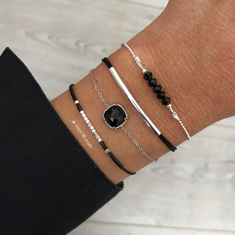 Womens stack bracelet-Matte on sale Black Onyx- Black Onyx-Fire Agate- Howlite-Sterling Silver-SilverCharm Bracelets-Stack Bracelets